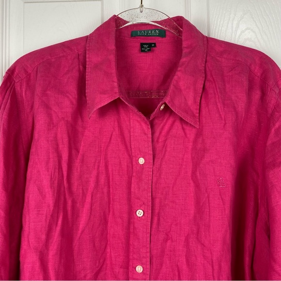 Lauren Ralph Lauren Linen Button-Down Shirt in Pink - Picture 2 of 6